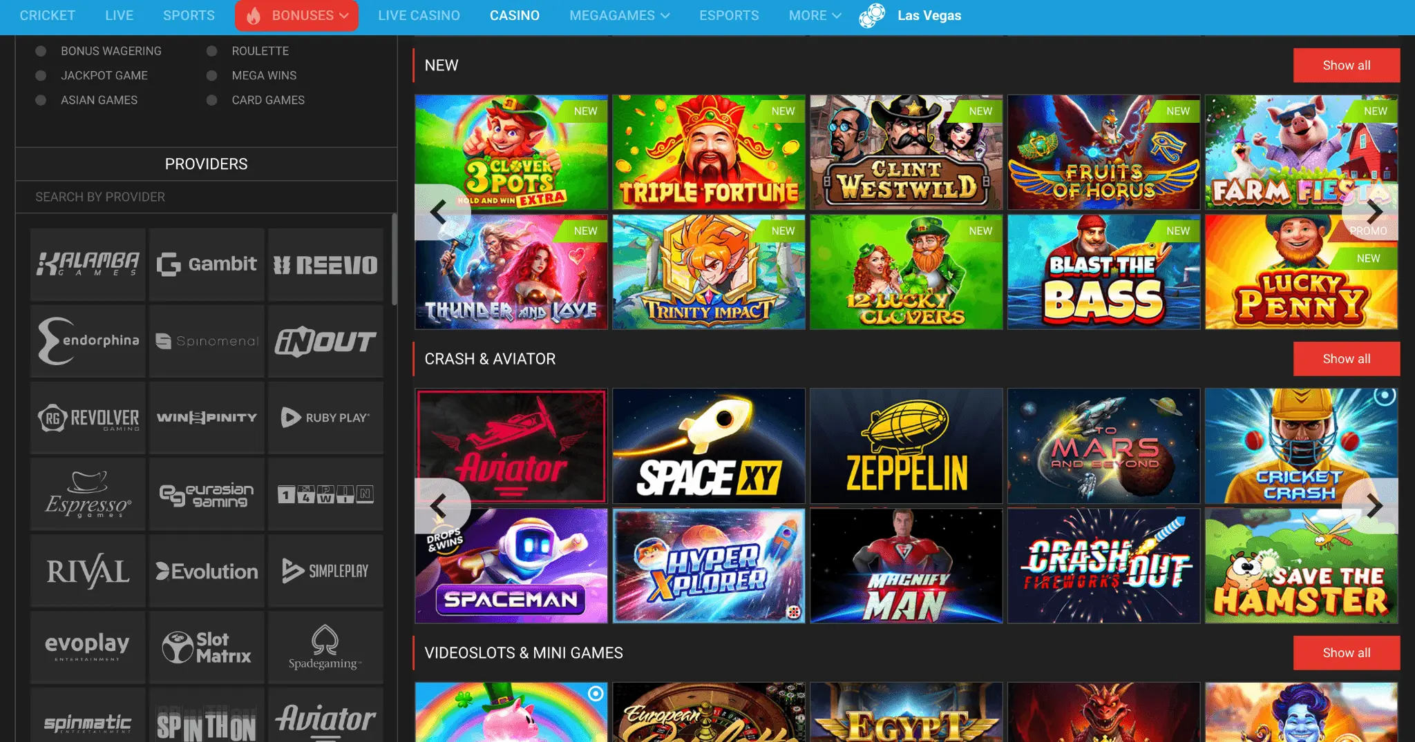 Megapari Casino interface